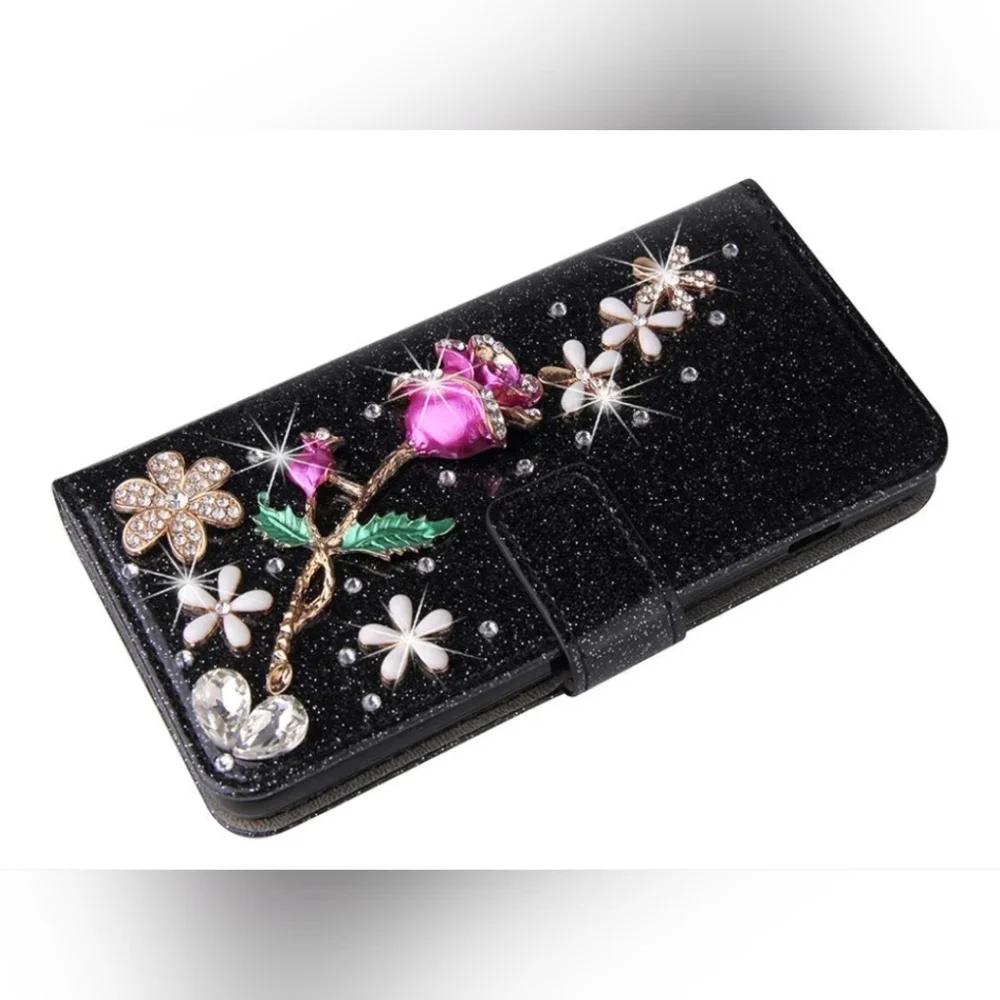 Samsung Galaxy S24 Ultra, Floral Glitter Phone Case - Black